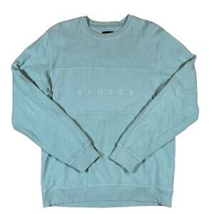 Stussy Reverse Fleece Panel Crewneck Large Sweatshirt Mint Green Fall Streetwear